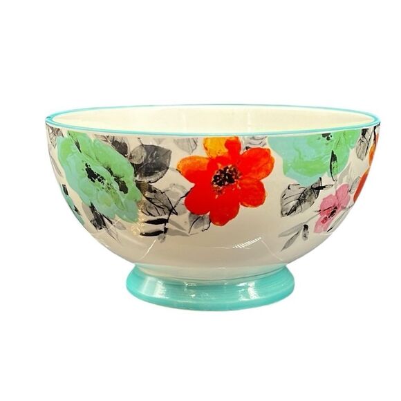 The Pioneer Woman Flea Market Floral Bowl Ceramic Pedestal Cereal Fruit - Picture 1 of 9